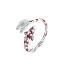 Load image into Gallery viewer, 925 Sterling Silver Fashion Vintage Enamel Red Koi Adjustable Open Ring with Cubic Zirconia