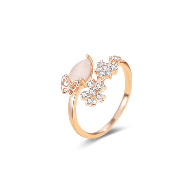 925 Sterling Silver Plated Rose Gold Fashion Simple Flower Adjustable Open Ring with Cubic Zirconia