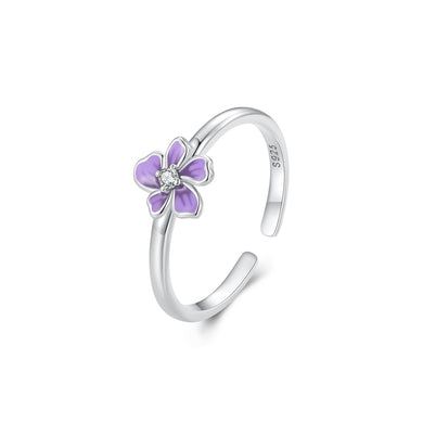 925 Sterling Silver Fashion Simple Enamel Flower Adjustable Open Ring with Cubic Zirconia