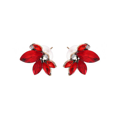 Fashion and Simple Plated Gold Flower Stud Earrings with Red Cubic Zirconia