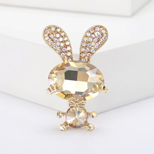 Simple and Cute Plated Gold Rabbit Brooch with Champagne Cubic Zirconia