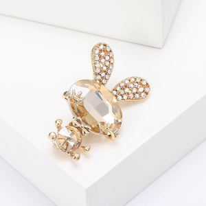 Simple and Cute Plated Gold Rabbit Brooch with Champagne Cubic Zirconia