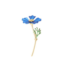 Load image into Gallery viewer, Simple and Fashion Plated Gold Enamel Blue Flower Brooch