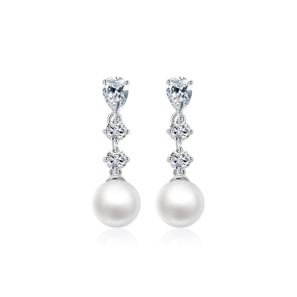 Fashion and Elegant Geometric Water Drop Tassel Imitation Pearl Earrings with Cubic Zirconia