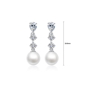 Fashion and Elegant Geometric Water Drop Tassel Imitation Pearl Earrings with Cubic Zirconia