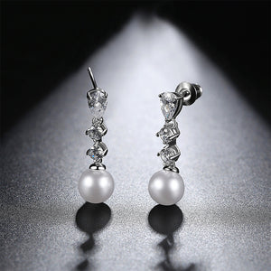 Fashion and Elegant Geometric Water Drop Tassel Imitation Pearl Earrings with Cubic Zirconia