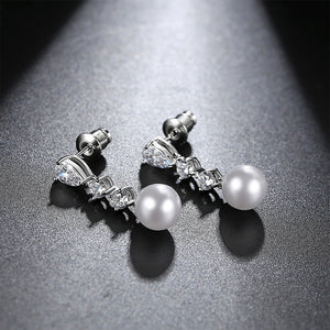 Fashion and Elegant Geometric Water Drop Tassel Imitation Pearl Earrings with Cubic Zirconia