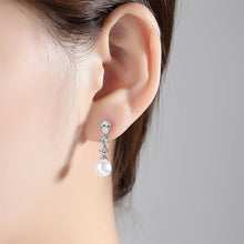 Load image into Gallery viewer, Fashion and Elegant Geometric Water Drop Tassel Imitation Pearl Earrings with Cubic Zirconia