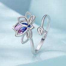 Load image into Gallery viewer, 925 Sterling Silver Fashion and Elegant Lotus Adjustable Open Ring with Cubic Zirconia