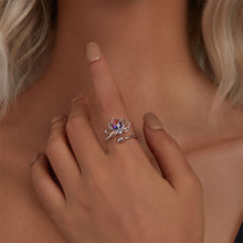 Load image into Gallery viewer, 925 Sterling Silver Fashion and Elegant Lotus Adjustable Open Ring with Cubic Zirconia