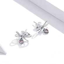 Load image into Gallery viewer, 925 Silver Silver Sweet and Fashion Ribbon Heart Stud Earrings with Cubic Zirconia