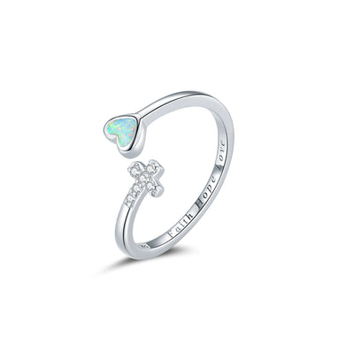 925 Sterling Silver Fashion Romantic Cross Heart Shape Adjustable Open Ring with Cubic Zirconia