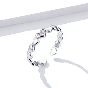 925 Sterling Silver Simple Cute Heart Shape Adjustable Open Ring with Cubic Zirconia