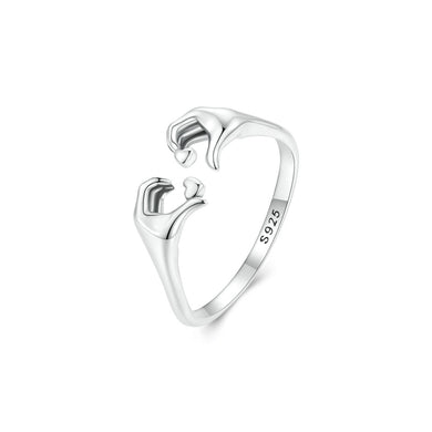 925 Sterling Silver Simple and Romantic Adjustable Open Ring with Hands Comparing Hearts