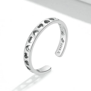 925 Sterling Silver Fashion Simple Hollow Heart Pattern Geometric Adjustable Open Ring