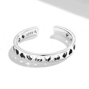 925 Sterling Silver Fashion Simple Hollow Heart Pattern Geometric Adjustable Open Ring