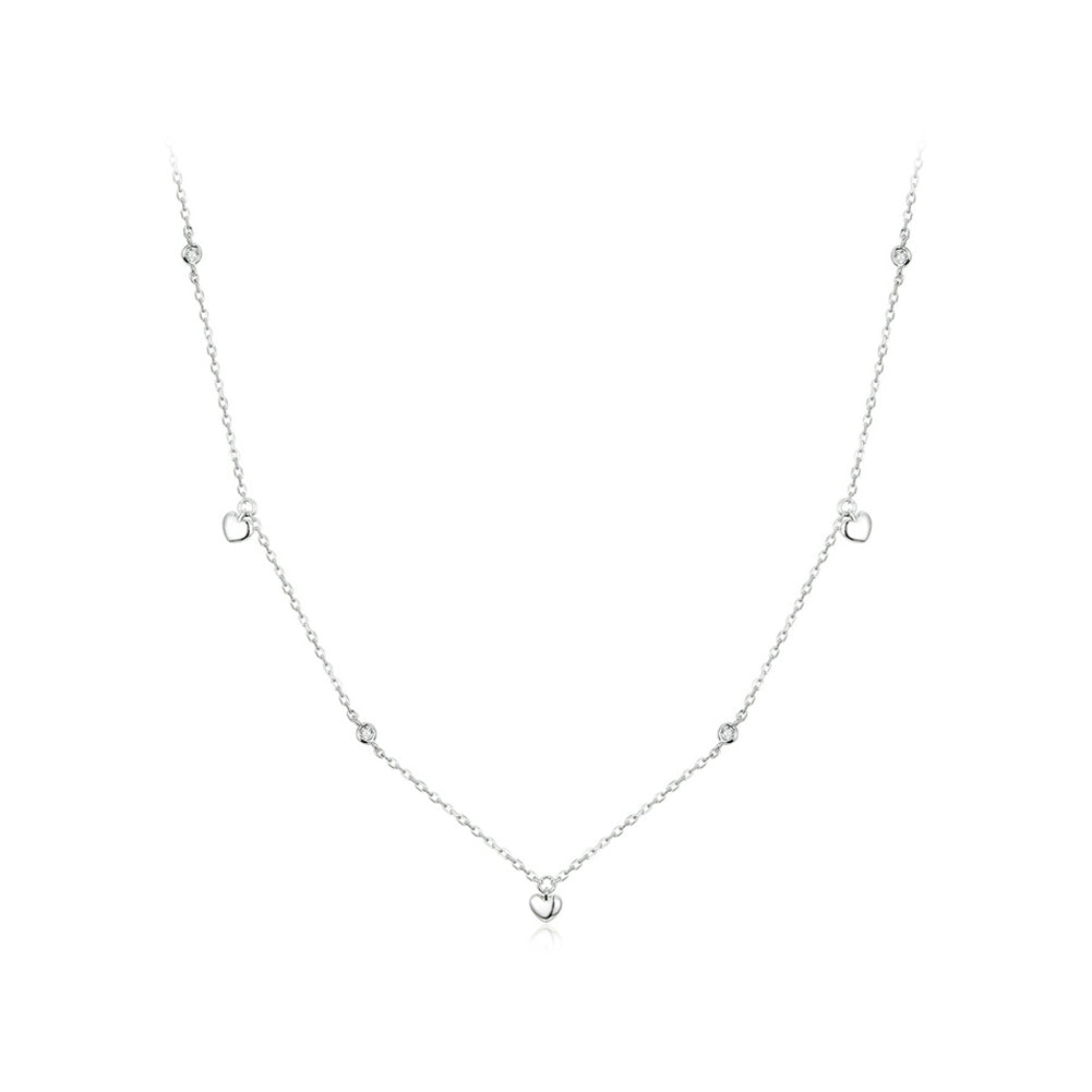 925 Sterling Silver Simple Cute Heart Shape Necklace with Cubic Zirconia