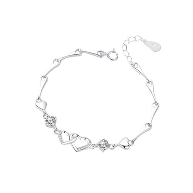 925 Sterling Silver Fashion Simple Hollow Double Heart Bracelet with White Cubic Zirconia