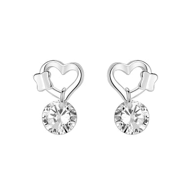 925 Sterling Silver Fashion Simple Hollow Heart Shape Stud Earrings with Cubic Zirconia