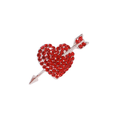 Fashion Brilliant Plated Gold Arrow Heart Brooch with Red Cubic Zirconia