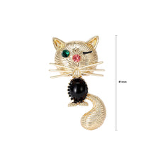 Load image into Gallery viewer, Simple and Cute Plated Gold Cat Imitation Black Agate Brooch with Cubic Zirconia