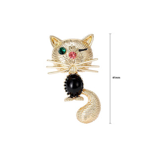 Simple and Cute Plated Gold Cat Imitation Black Agate Brooch with Cubic Zirconia