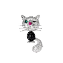 Load image into Gallery viewer, Simple and Cute Cat Imitation Black Agate Brooch with Cubic Zirconia