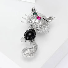 Load image into Gallery viewer, Simple and Cute Cat Imitation Black Agate Brooch with Cubic Zirconia