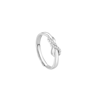 925 Sterling Silver Simple Creative Intertwined Möbius Strip Geometric Adjustable Couple Ring with Cubic Zirconia For Women