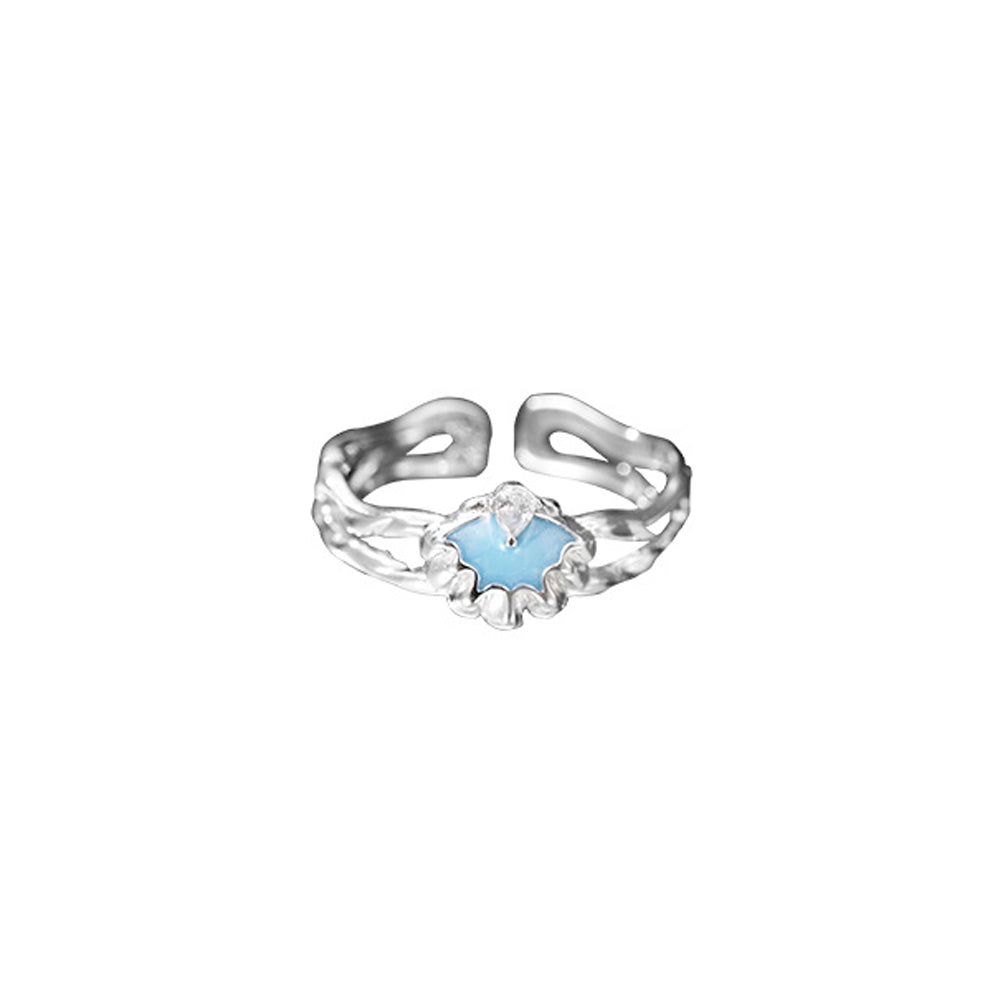 925 Sterling Silver Fashion Simple Enamel Blue Shell Adjustable Open Ring with Cubic Zirconia