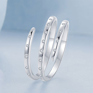 925 Sterling Silver Simple and Fashion Multi-circle Geometric Adjustable Ring with Cubic Zirconia