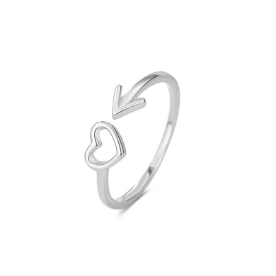 925 Sterling Silver Simple and Fashion Cupids Arrow Hollow Heart-shaped Adjustable Open Ring