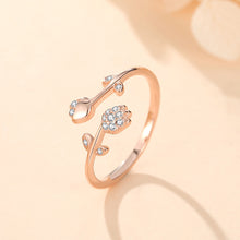 Load image into Gallery viewer, 925 Sterling Silver Plated Rose Gold Simple Temperament Tulip Adjustable Open Ring with Cubic Zirconia