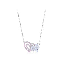 Load image into Gallery viewer, 925 Sterling Silver Fashion and Romantic Double Heart-shaped Pendant with Pink Cubic Zirconia and Necklace