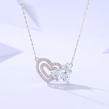 Load image into Gallery viewer, 925 Sterling Silver Fashion and Romantic Double Heart-shaped Pendant with Pink Cubic Zirconia and Necklace