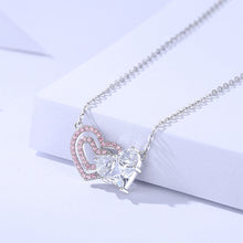 Load image into Gallery viewer, 925 Sterling Silver Fashion and Romantic Double Heart-shaped Pendant with Pink Cubic Zirconia and Necklace