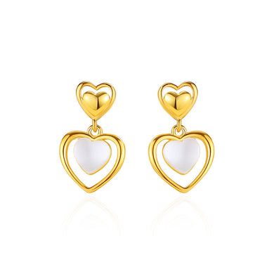 925 Sterling Silver Plated Gold Fashion Simple Heart-shaped Imitation Cats Eye Earrings