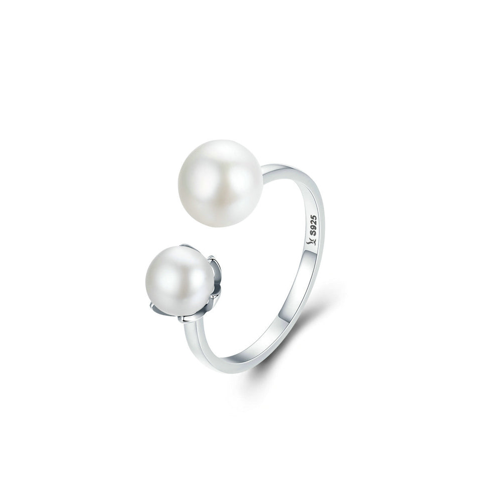 925 Sterling Silver Fashion Simple Geometric Freshwater Pearl Adjustable Open Ring