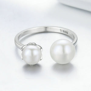 925 Sterling Silver Fashion Simple Geometric Freshwater Pearl Adjustable Open Ring