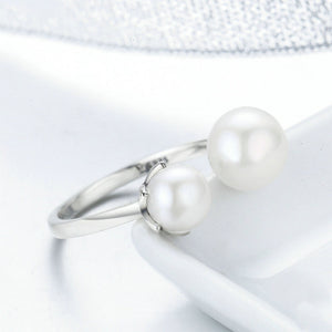 925 Sterling Silver Fashion Simple Geometric Freshwater Pearl Adjustable Open Ring