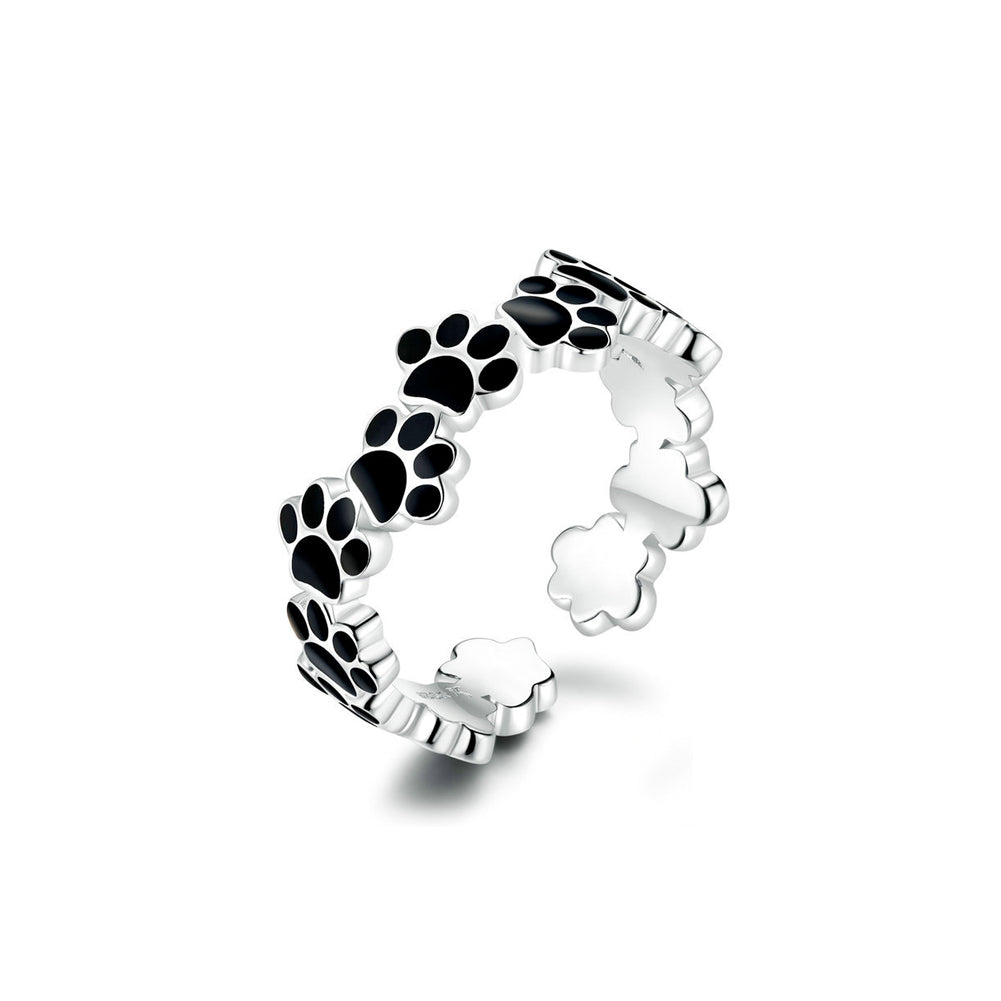 925 Sterling Silver Simple Cute Paw Print Adjustable Open Ring