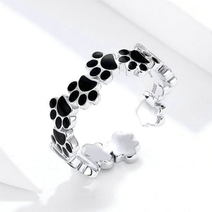 925 Sterling Silver Simple Cute Paw Print Adjustable Open Ring