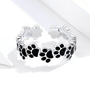 925 Sterling Silver Simple Cute Paw Print Adjustable Open Ring