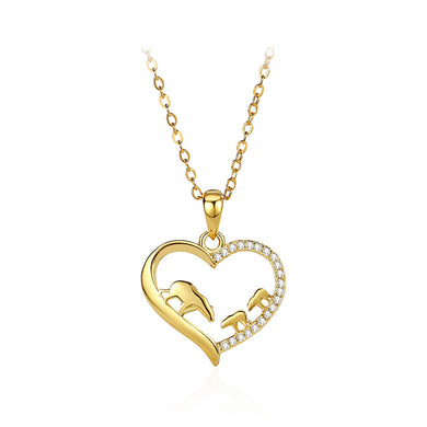 925 Sterling Silver Plated Gold Fashion Simple Bear Heart-shaped Pendant with Cubic Zirconia and Necklace