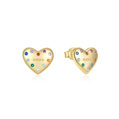 925 Sterling Silver Plated Gold Simple and Fashion Heart-shaped Stud Earrings with Colored Cubic Zirconia