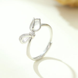 925 Sterling Silver Fashion and Elegant Tulip Imitation Cats Eye Adjustable Ring with Cubic Zirconia