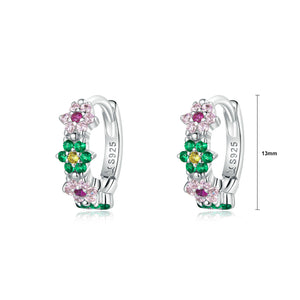 925 Sterling Silver Fashion Sweet Colorful Flower Earrings with Cubic Zirconia