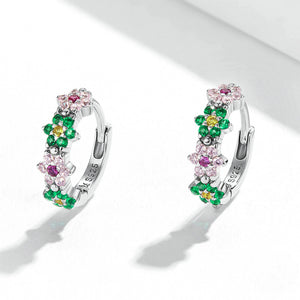 925 Sterling Silver Fashion Sweet Colorful Flower Earrings with Cubic Zirconia