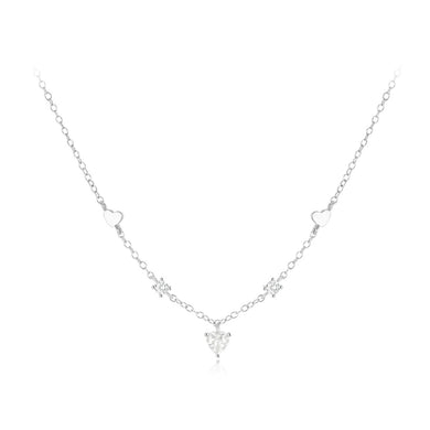 925 Sterling Silver Simple Sweet Heart Necklace with Cubic Zirconia